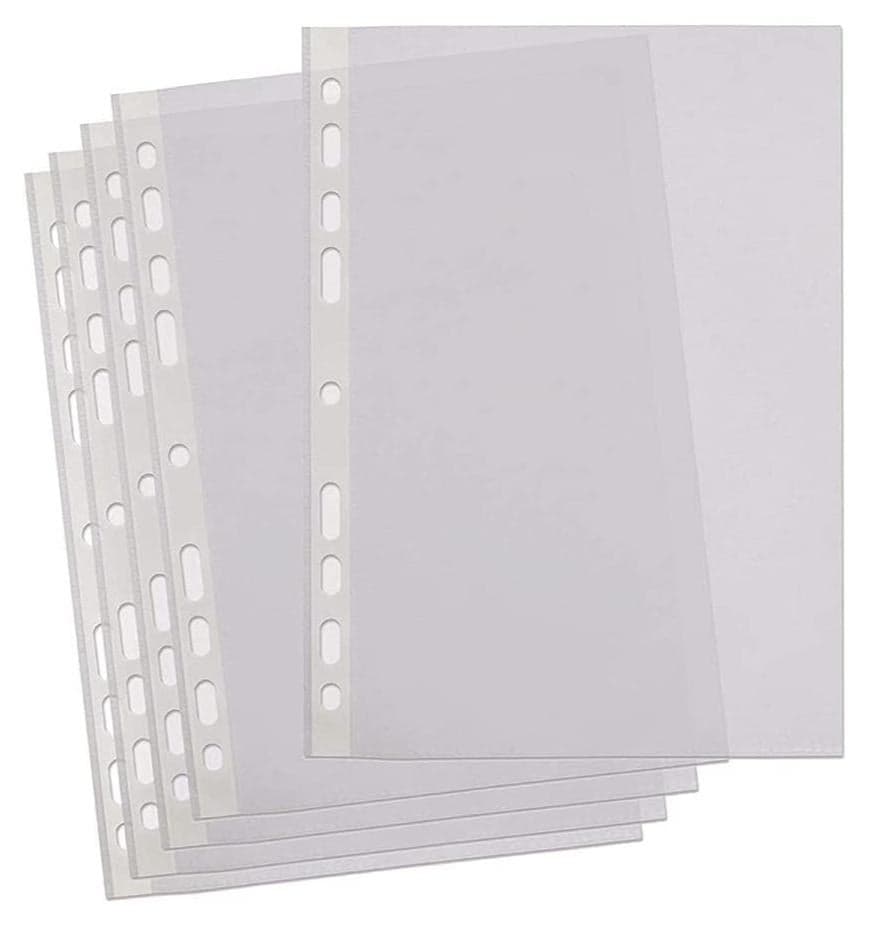 A4 Transparent file 100 Pcs Clear Plastic Folder Punched Pockets for Filing Paper & Documents (60 mic)