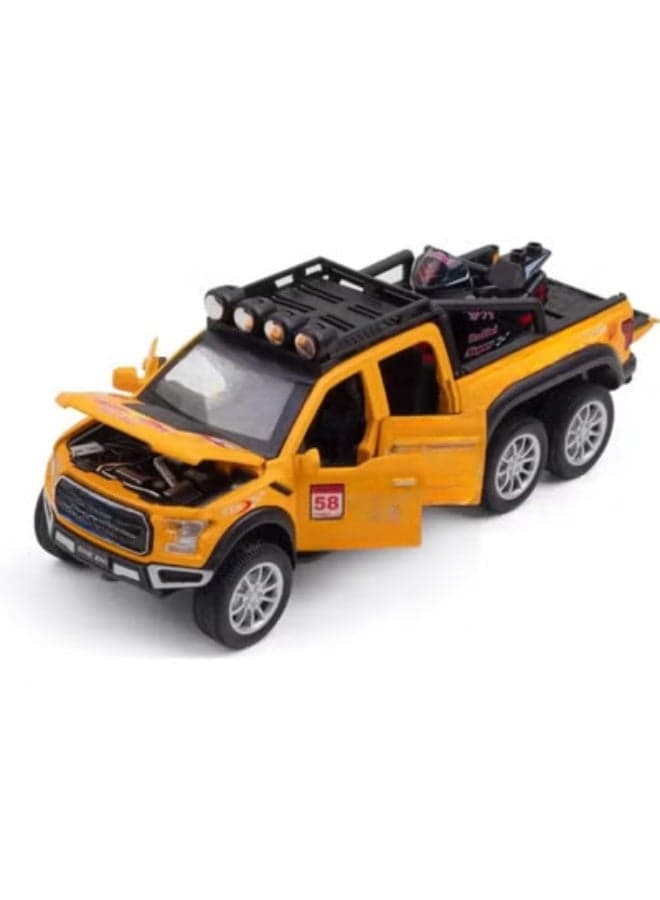 1:28 Scale Simulation of Ford Raptor Alloy Diecast Metal Cars Truck Model - Pull Back Vehicle Toy for Boys and Girls (Yellow)