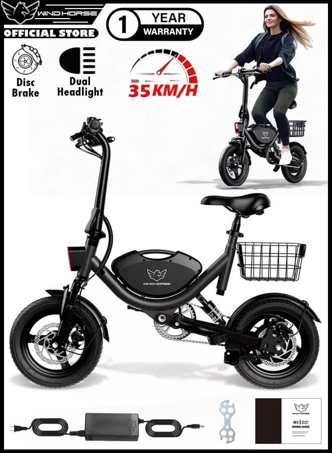 W3 Electric Scooter for Adults 500W Brushless Hub Motor, 35 KMH Max Speed, 25-35 KM Range with 36V 8AH Battery, 14 Inches Tires with Dual Suspension and Disc Brakes, Lightweight Carbon Alloy Frame, Urban Commuter E-Scooter with Basket for Easy Storage and Transport