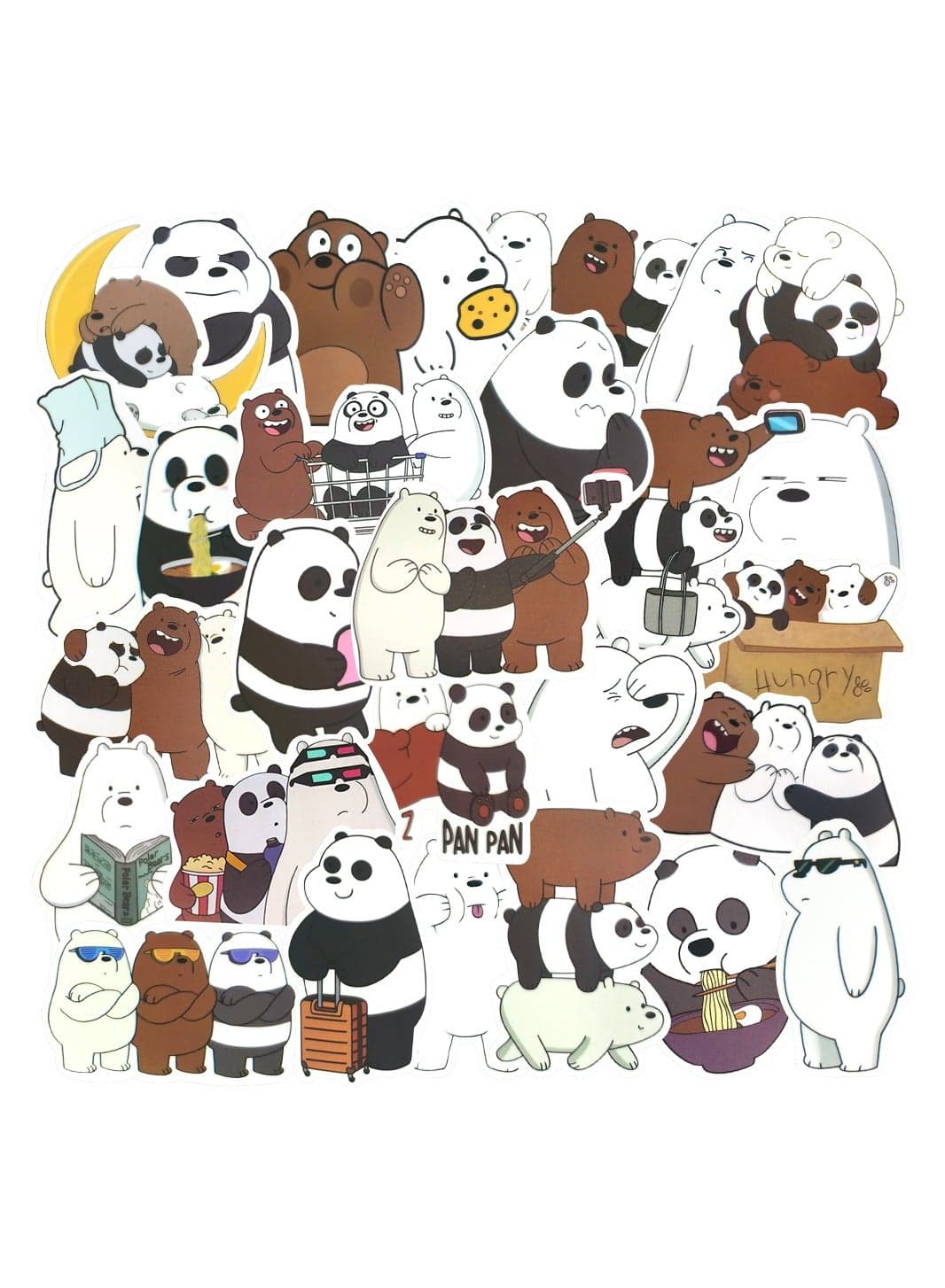 50-Piece We Bare Bear Stickers for Kids Waterproof Cute Stickers for Journal Luggage Laptop
