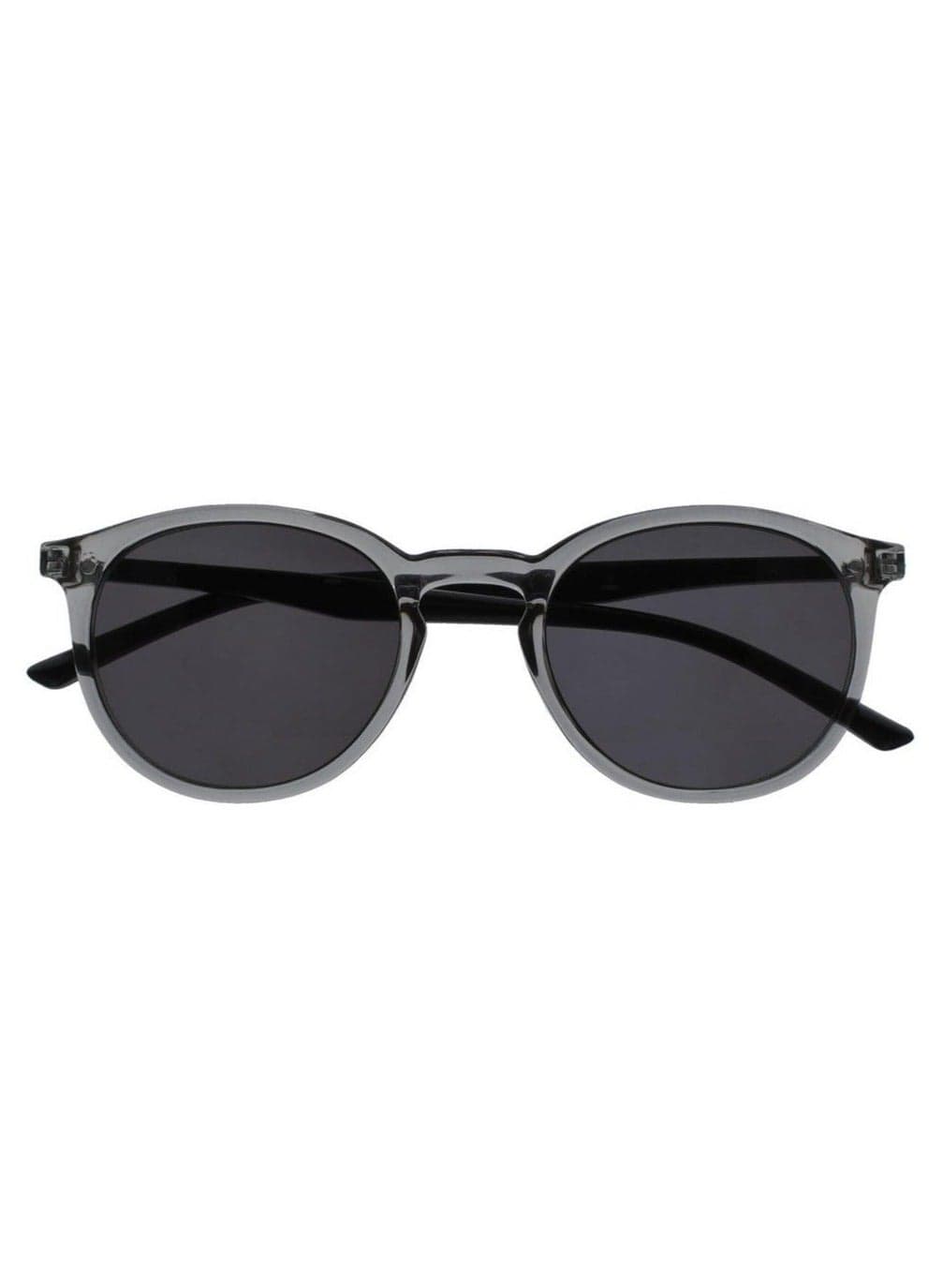 MET Fashion Sunglasses for Women Men - Slim Round Frame - Tinted UV400 Protection Lens - Spring Hinges - Grey Transparent