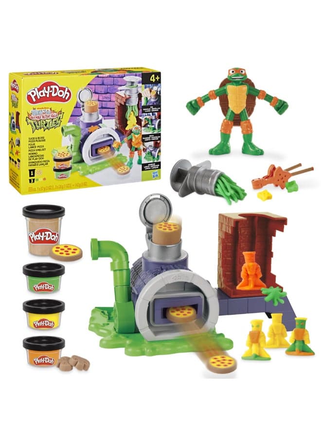 Teenage Mutant Ninja Turtles Slice & Blast Pizza Playset, Bendy 4 Inch Mikey Action Figure, Kids Arts & Crafts, TMNT Toys for Boys & Girls 4+