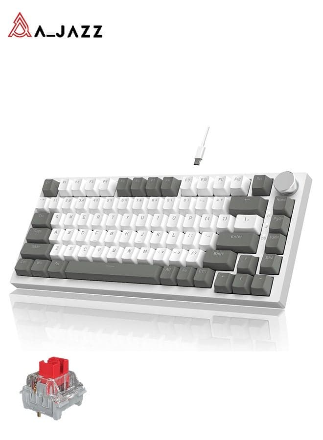 AK820 Gaming Keyboard, USB-C Wired 75% Mechanical Keyboard, Spacer-Based Hot-Swappable, Customisable Keyboard, Single-Colour Backlighting, Five-Layer Cushioning, Mechanical Gaming Keyboard with Hot-Swappable Switches, Dials, Red Switches, Gaming Keyboard (Grey and White)