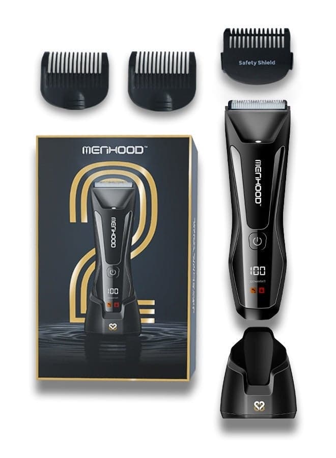 MENHOOD Waterproof Cordless Grooming Trimmer 2.0 for Men | Best Full Body & Sensitive Skin Technology | Male Body Hair Trimmer | Wireless Charging | 4000K LED Light & Power Status Display | 150 Min Runtime | All-in-One Multi-Purpose Trimmer