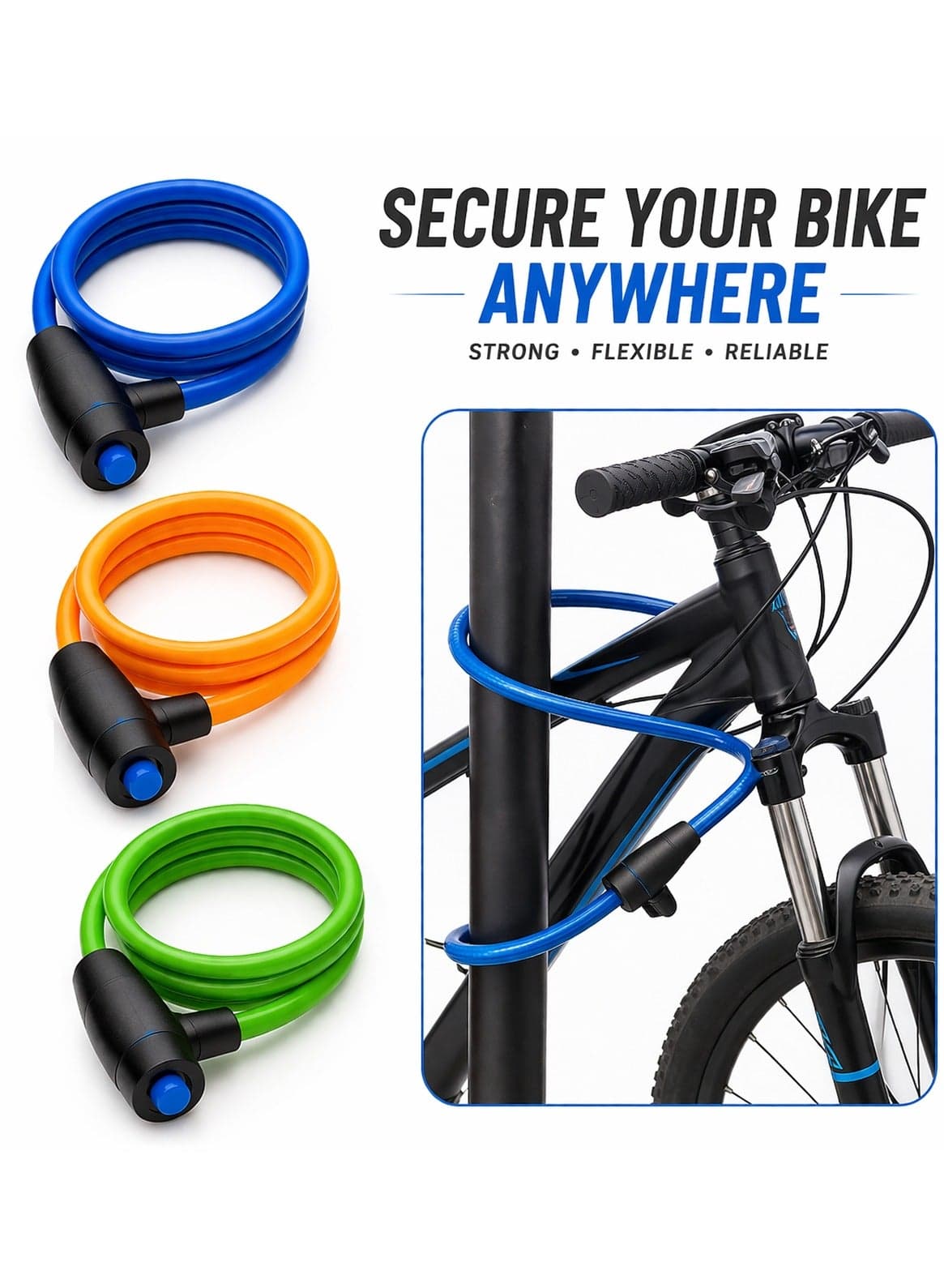 Flexible Bike Lock Cable Portable Bicycle Security Lock Anti Theft Cable Lock for Bicycle Motorcycle Helmet Luggage Stroller Durable Steel Wire Lock Lightweight Travel Friendly Multi Purpose Safety Lock - Multicolour