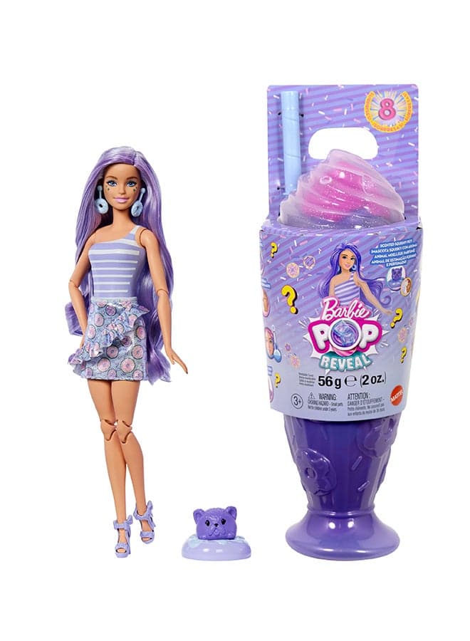 Pop Reveal Series Fashion Doll & Accessories Set, Treat Series, Donut Dreams Theme With Pet, 8 Surprises Include Color Change