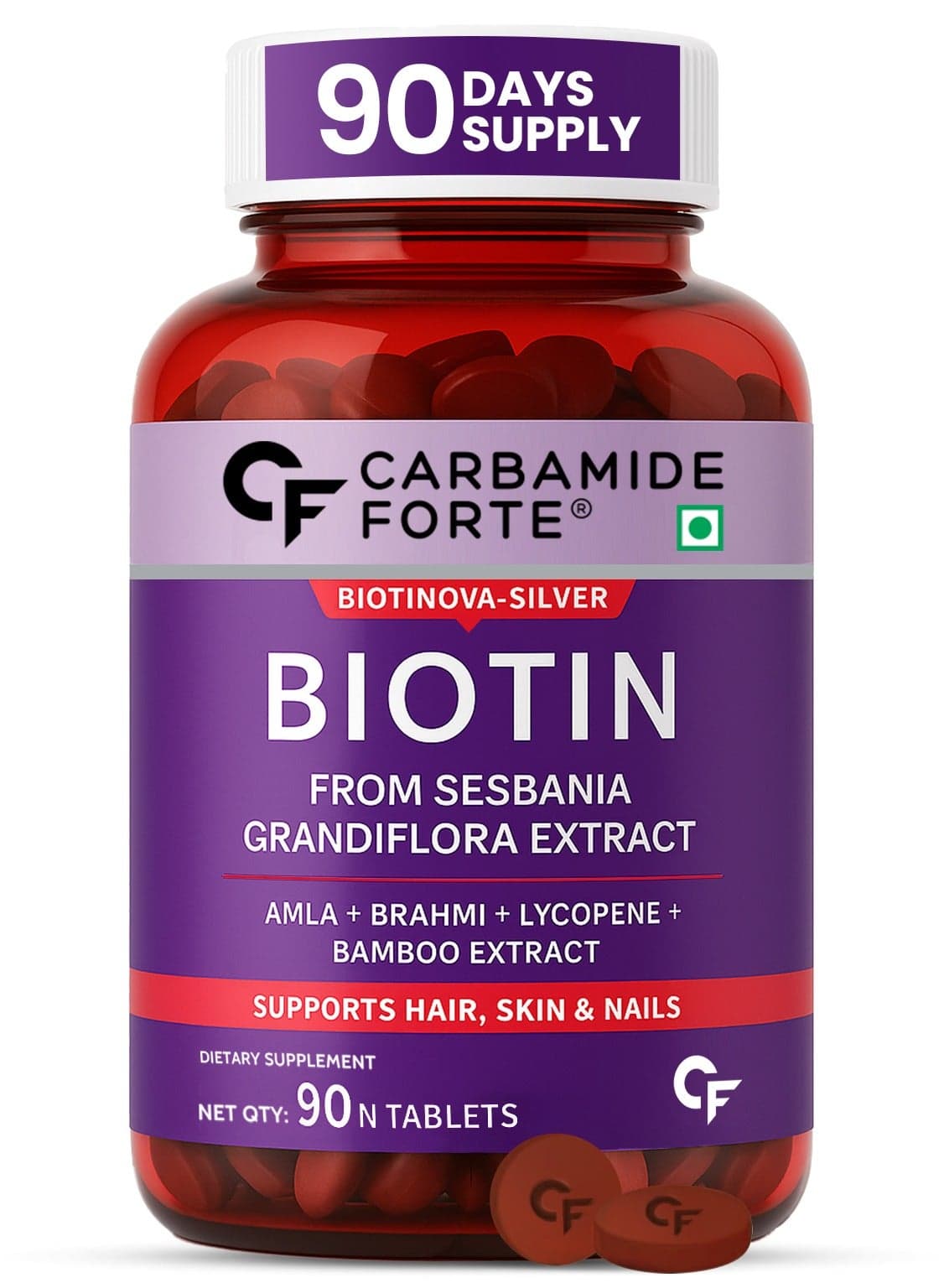 Carbamide Forte Biotin 10000mcg with Keratin and Bamboo Extract Tablets for Hair Growth for Women and Men - 90 Veg Tablets
