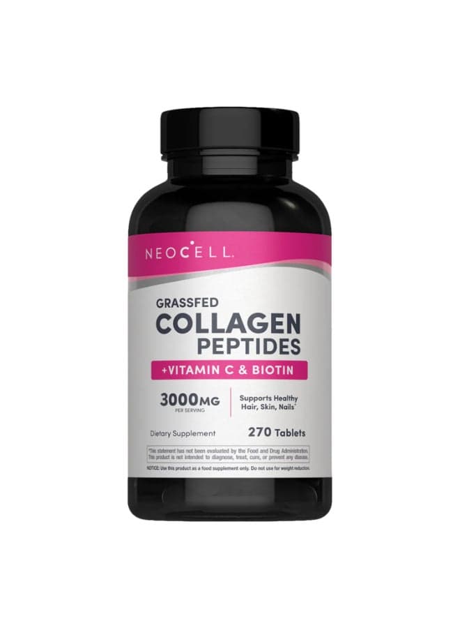 Grassfed Collagen Peptides + Vitamin C + Biotin | 6g Collagen Type 1 & 3 | 5,000mcg Biotin | Supports Healthy Hair, Skin, Nail & Joints | 270 Tablets