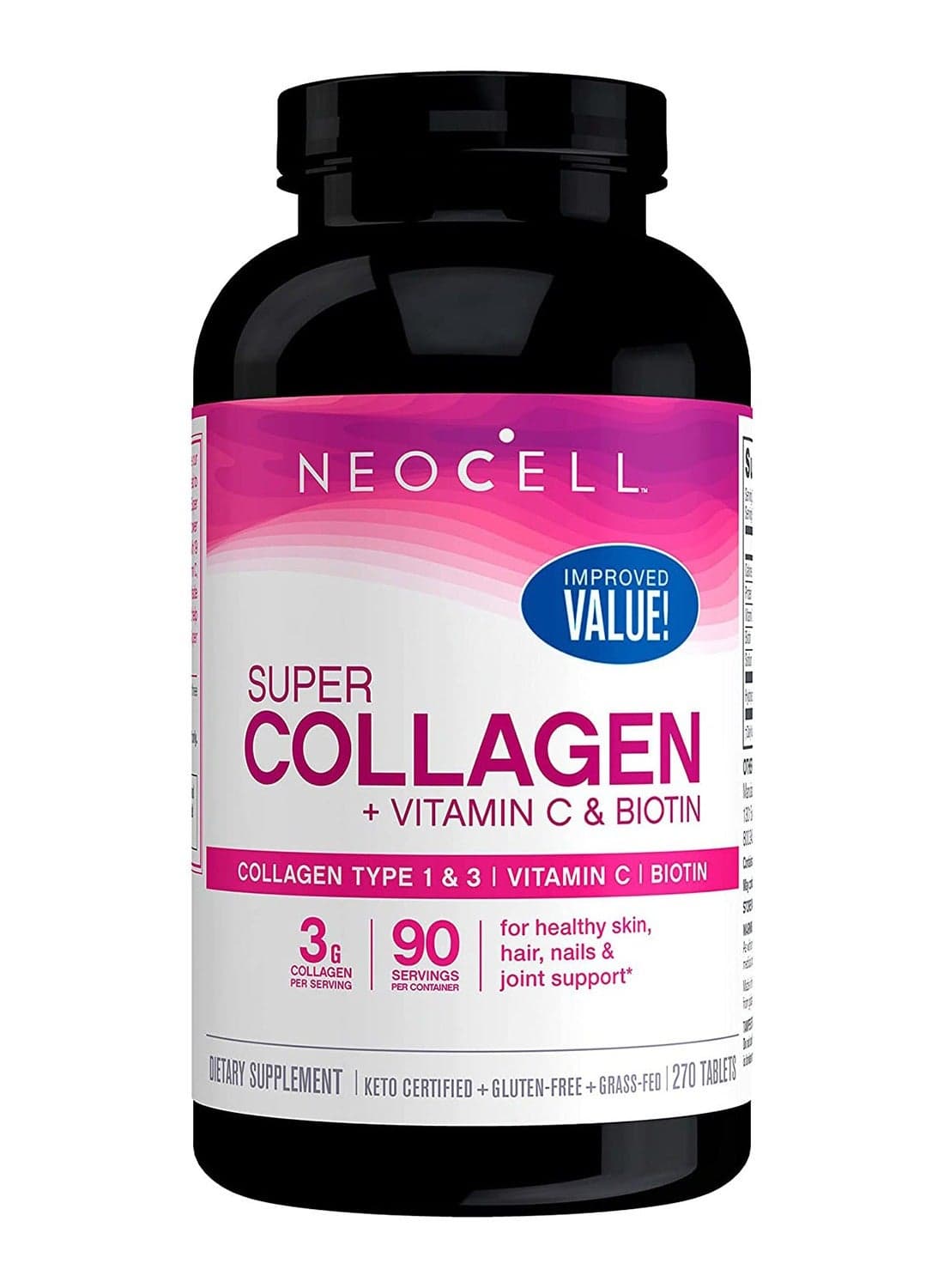 Grassfed Collagen Peptides + Vitamin C + Biotin | 6g Collagen Type 1 & 3 | 2500 mcg Biotin | Supports Healthy Hair, Skin, Nail & Joints | 270 Tablets