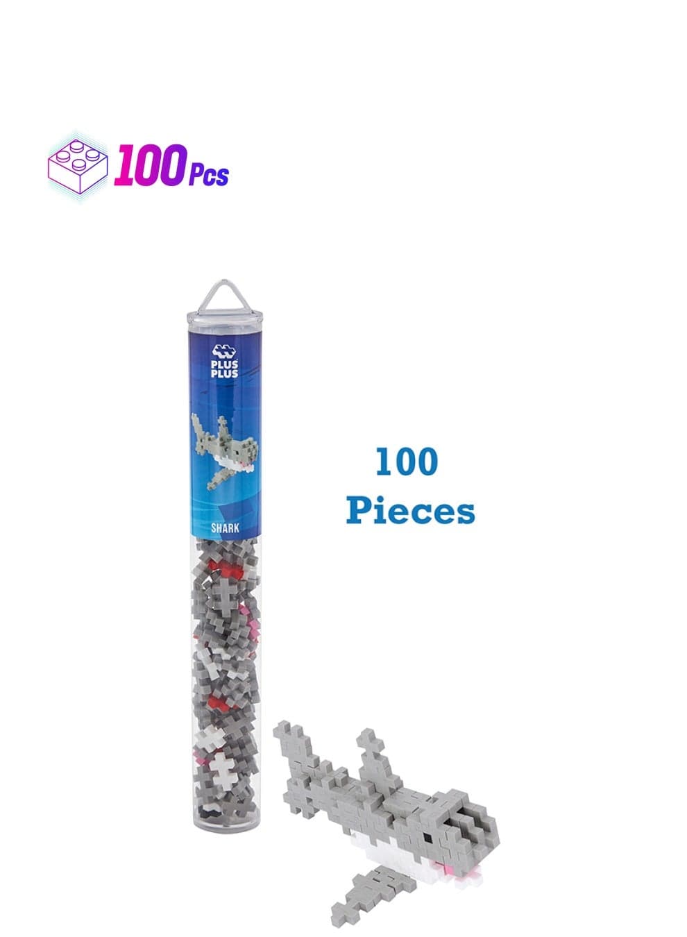 3D Puzzle Sea Creature Building Block Set, Ocean Animals Figures, Fun Stem Toys For Kids, 100 Interlocking Pieces - Shark Mini Maker Tube
