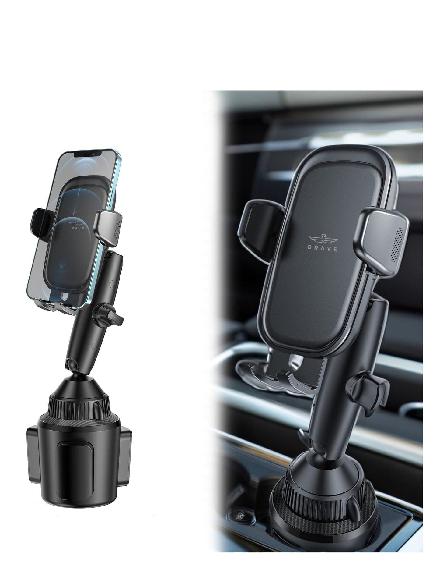 Upgraded Phone Mount for Car Cupholder, Multi-Pivots Transmission Shaft Long Neck Solid Cup Holder Phone Mount for Car Truck Golf Cart Compatible with All Phones iPhone Thick Case Friendly
