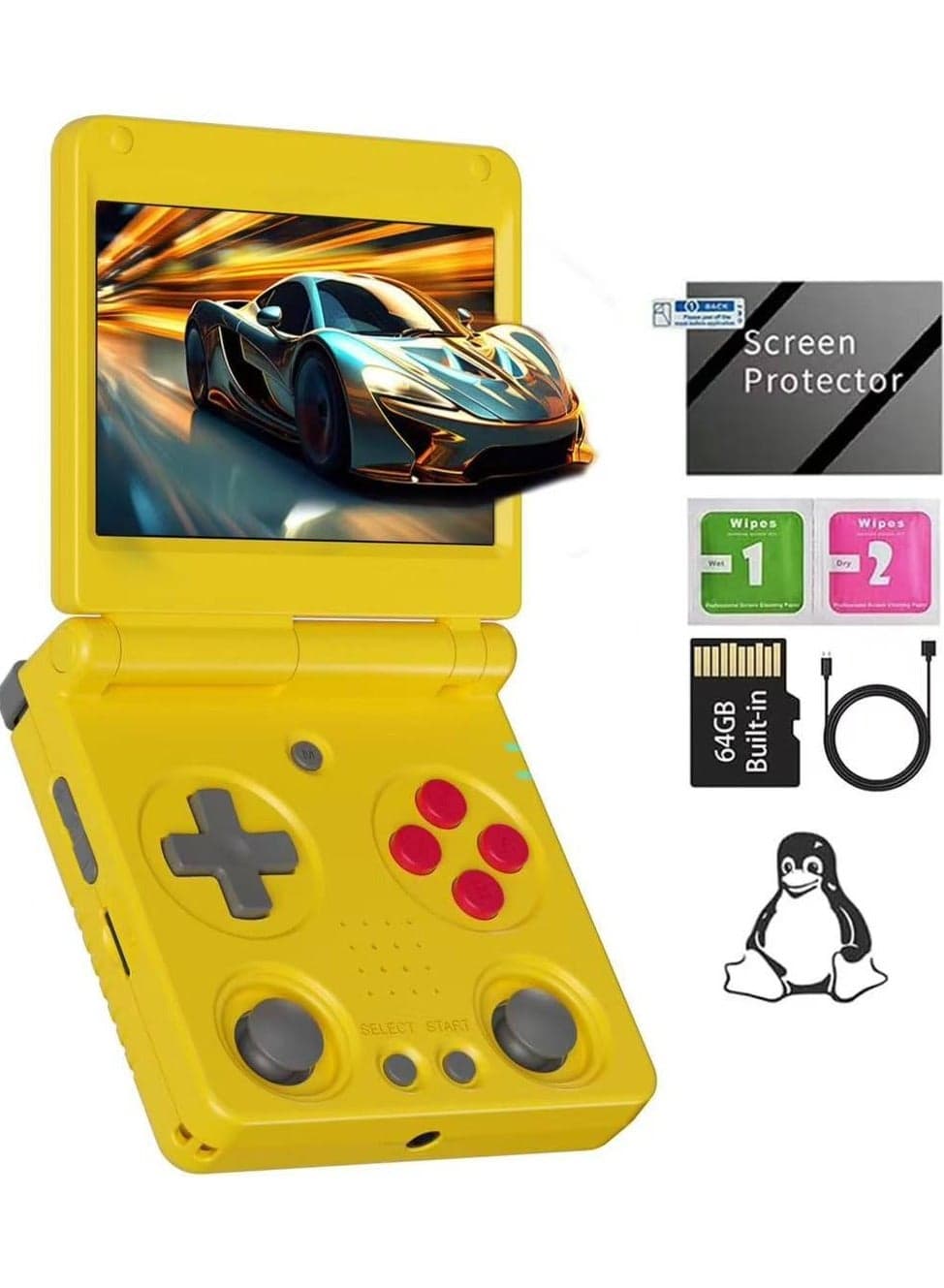 ANBERNIC RG35XX SP Retro Handheld Game Console Linux System HDTV Output 3.4 Inch IPS Screen WiFi HDMI Bluetooth With 64G TF Card 5000+ Classic Games 3300mAh Battery Yellow