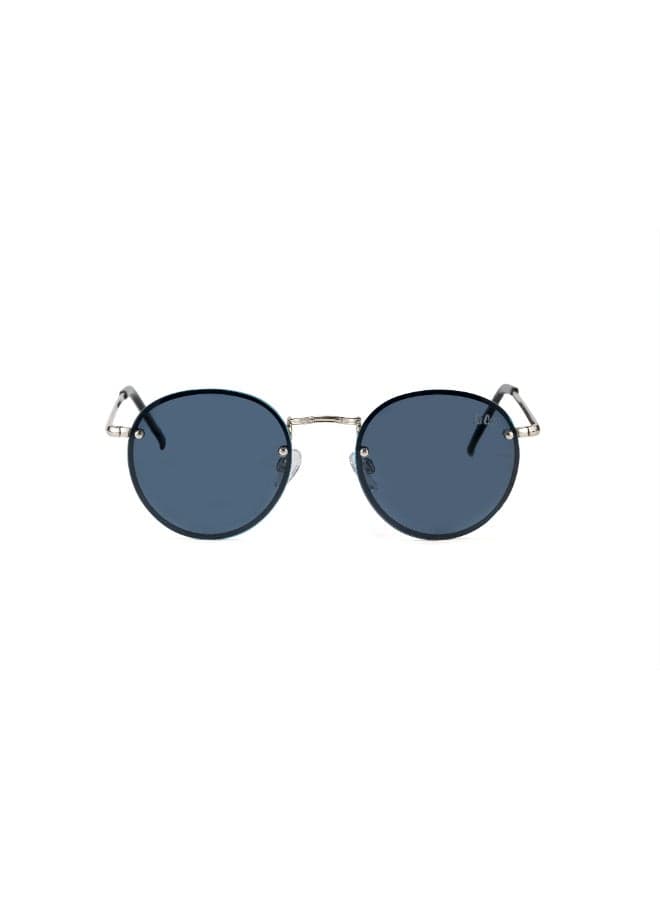 Unisex Polarized Sunglasses Silver Frame Dark Blue Mirror Lens 53mm - LC1212C02