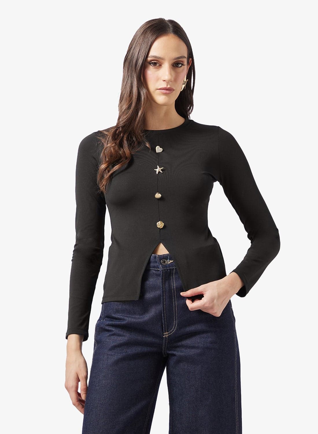 Knit Top With Statement Buttong