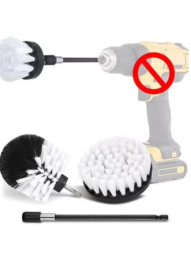 Soft White Drill Brush Attachment Set - Car Interior Detailing Kit, All Purpose Power Drill Brush with Extend Attachment for Car, Boat, Seat, Carpet, Upholstery, Bathroom, Grout, Floor and Tile