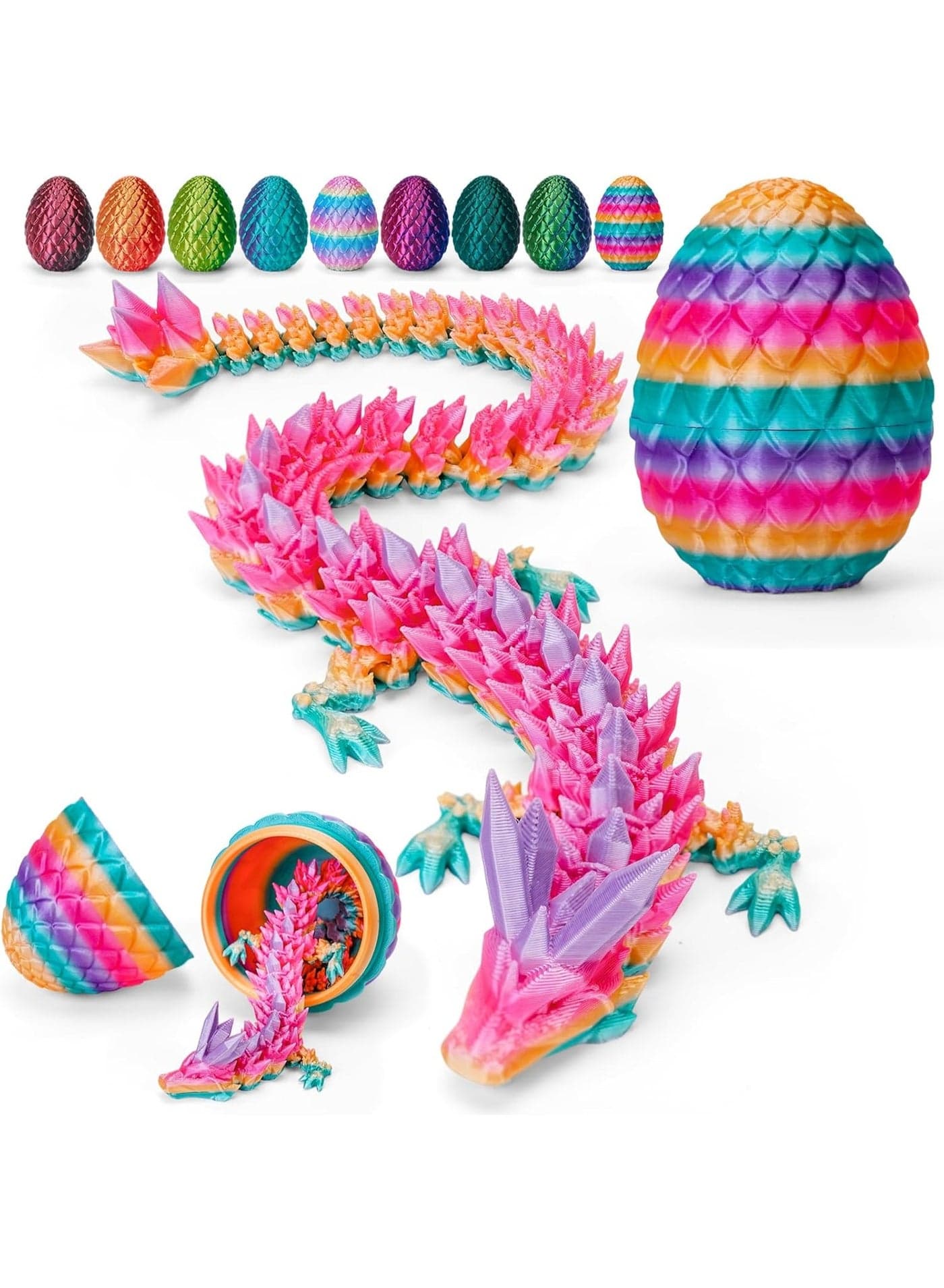 3D Printed Dragon Egg, Dragon Eggs with Dragon Inside, Crystal Dragon Fidget Toys, Mystery Crystal Dragon, Executive Fidget Desk Toys for Gifts, Home Office Decor (Rainbow)