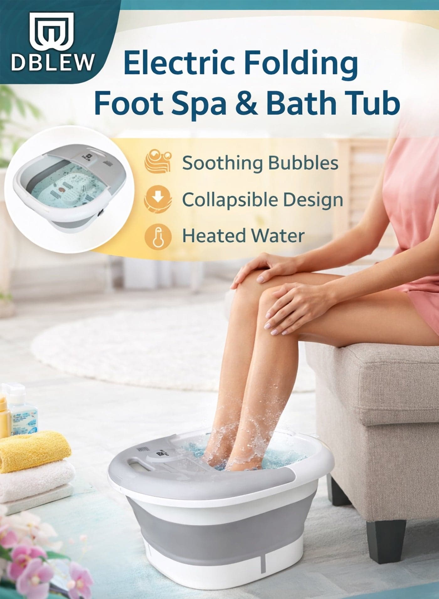 Foldable Electric Foot Spa Machine With Heating Bubbles Shiatsu Massager Rollers Mini Feet Bath Tub Basin Pedicure Bucket For Relieving Fatigue And Body Stress