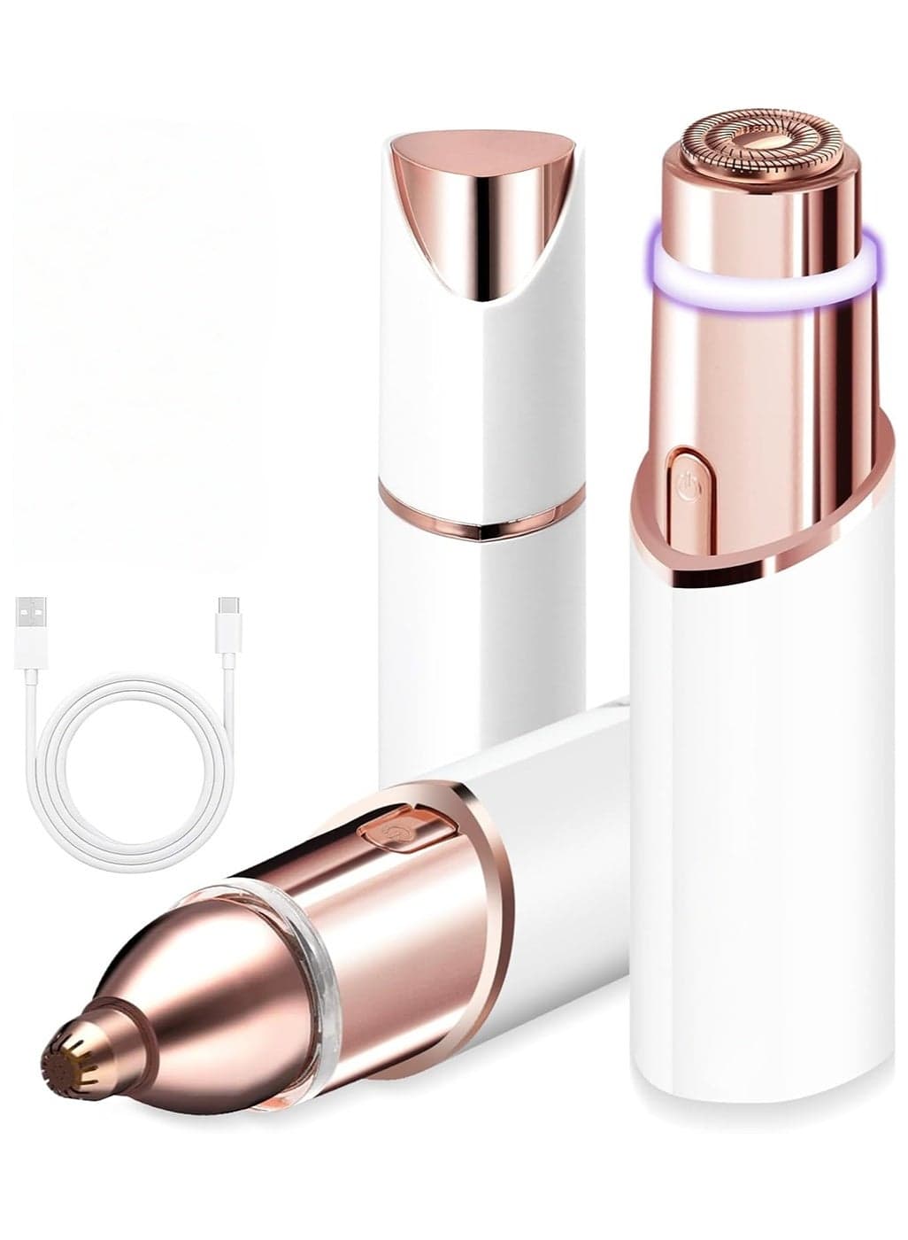 2 In1 Facial Hair Remover for Women, Painless Face Shaver, Mini Hair Remover, Electric Razor Shaver Portable Bikini Epilator for Lips, Chin, Armpit, Peach Fuzz,Neck, Cheek Etc,White
