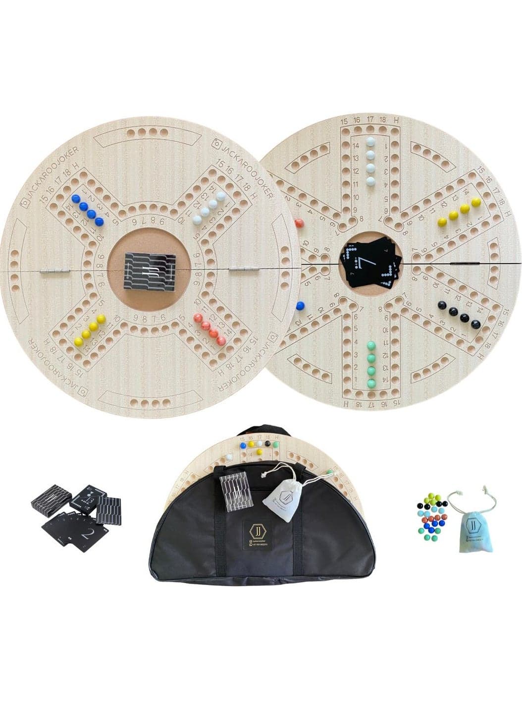 Board Game Double Sides For 4 And 6 Players With Glass Marbles, Playing Cards And Bag