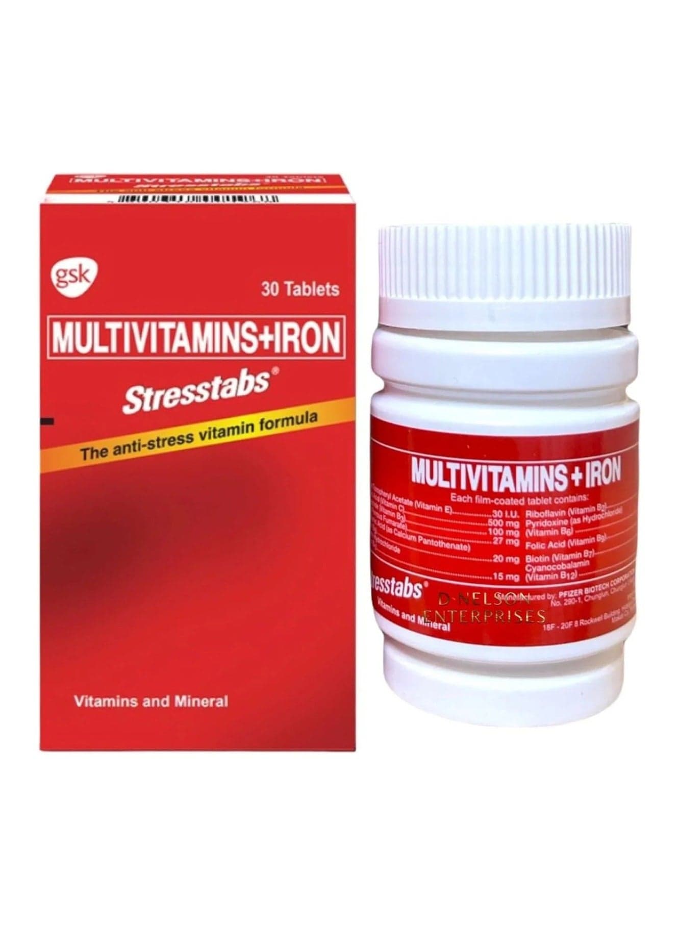 Stresstabs Multivitamins + Iron Tablets, Anti-Stress Vitamin Formula Enriched with Essential Vitamins and Minerals, 30 Tablets.