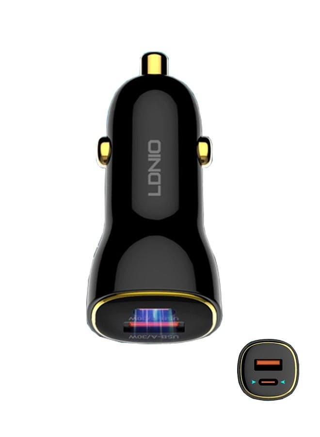 60W Car charger Dual USB Ports PD QC Super Fast Car charger Type C Compatible With iPhone 16 15 14 13 12 11 iPad Pro mini 6 Samsung S24 S23 S22 Xiaomi Airpods 4 Apple Watch S10 Black