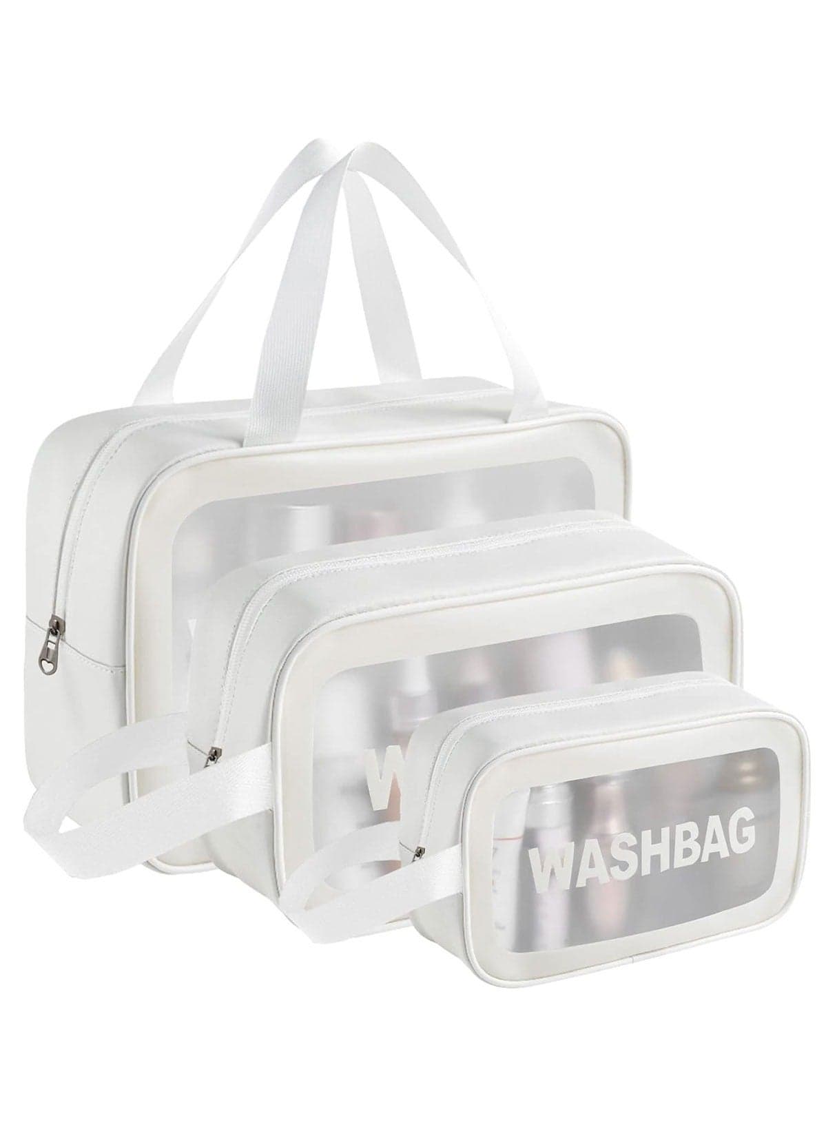 Cosmetic Bag,3 Pcs Toiletry Bag Makeup Bag Travel Bag Set for Toiletries, Portable Toiletry Bags for Traveling Women, Translucent Waterproof Make Up Bag for Travel and Bathroom (White)