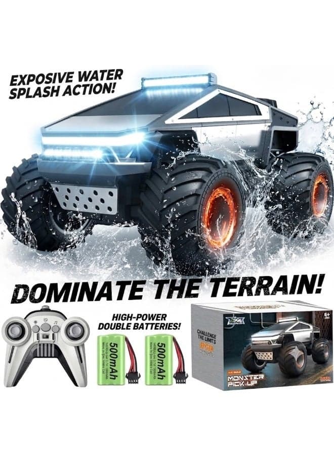 1:12 RC Cybertruck Toy, Remote Control Cyber Truck 4WD Off Road Toy, Rock Crawler RC Car with Alloy Shell Lights and Sounds, 2.4GHz All-Terrain Toy Car for Boy Kids Adults - Silver