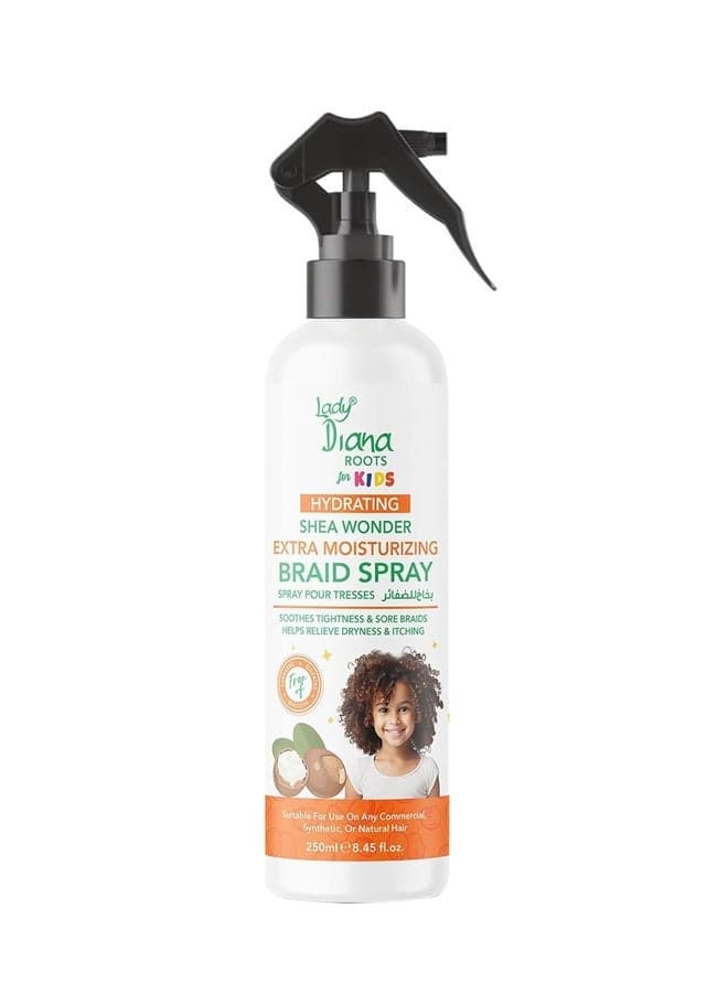 Lady Diana Roots Kids Shea Wonder Extra Moisturizing Braid Spray 250ML - Gentle Hydration for Kids’ Hair & Braids, Long-Lasting Moisture, Promotes Healthy Hair Growth and Softness, 250ML Bottle