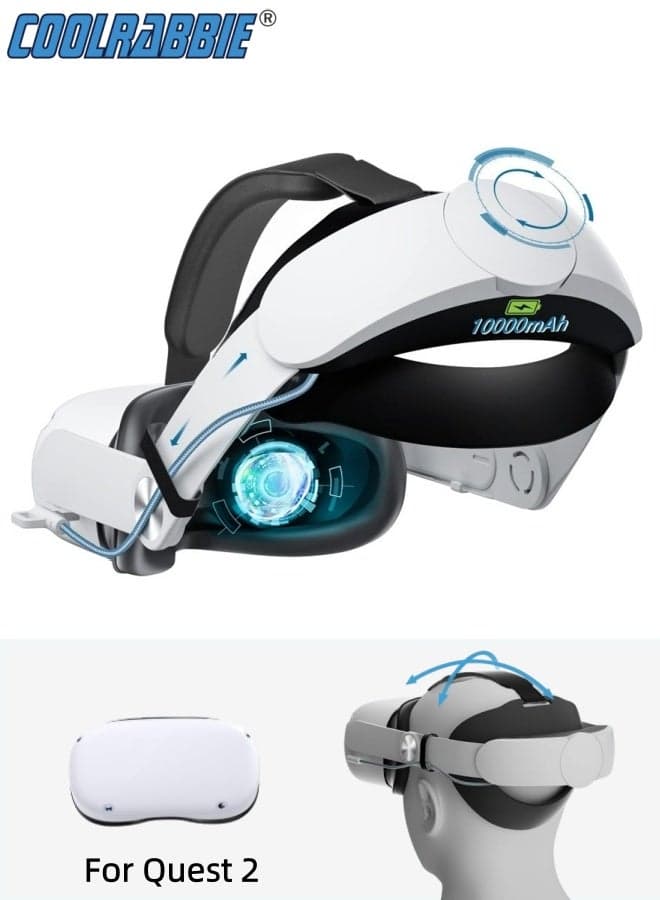 Head Strap with Battery for Oculus/Meta Quest 2, 10000mAh Battery Pack Extend 8H Playtime, Fast Charging VR Power, Adjustable Elite Strap Replacement VR Accessories for Oculus/Meta Quest 2