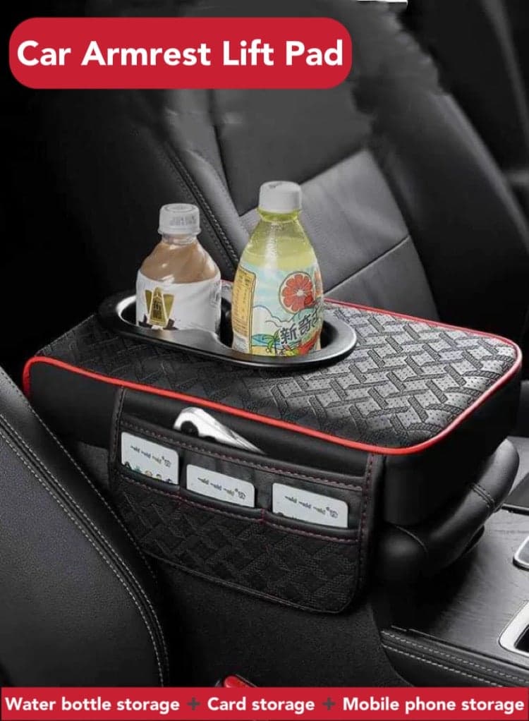 Universal Waterproof Car Armrest Cover, 4 in 1 Car Armrest Cushion, Car Center Console Armrest Pillow,Cup Holder,Mobile Phone Storage Bag and card storage,Car Accessories (Black)