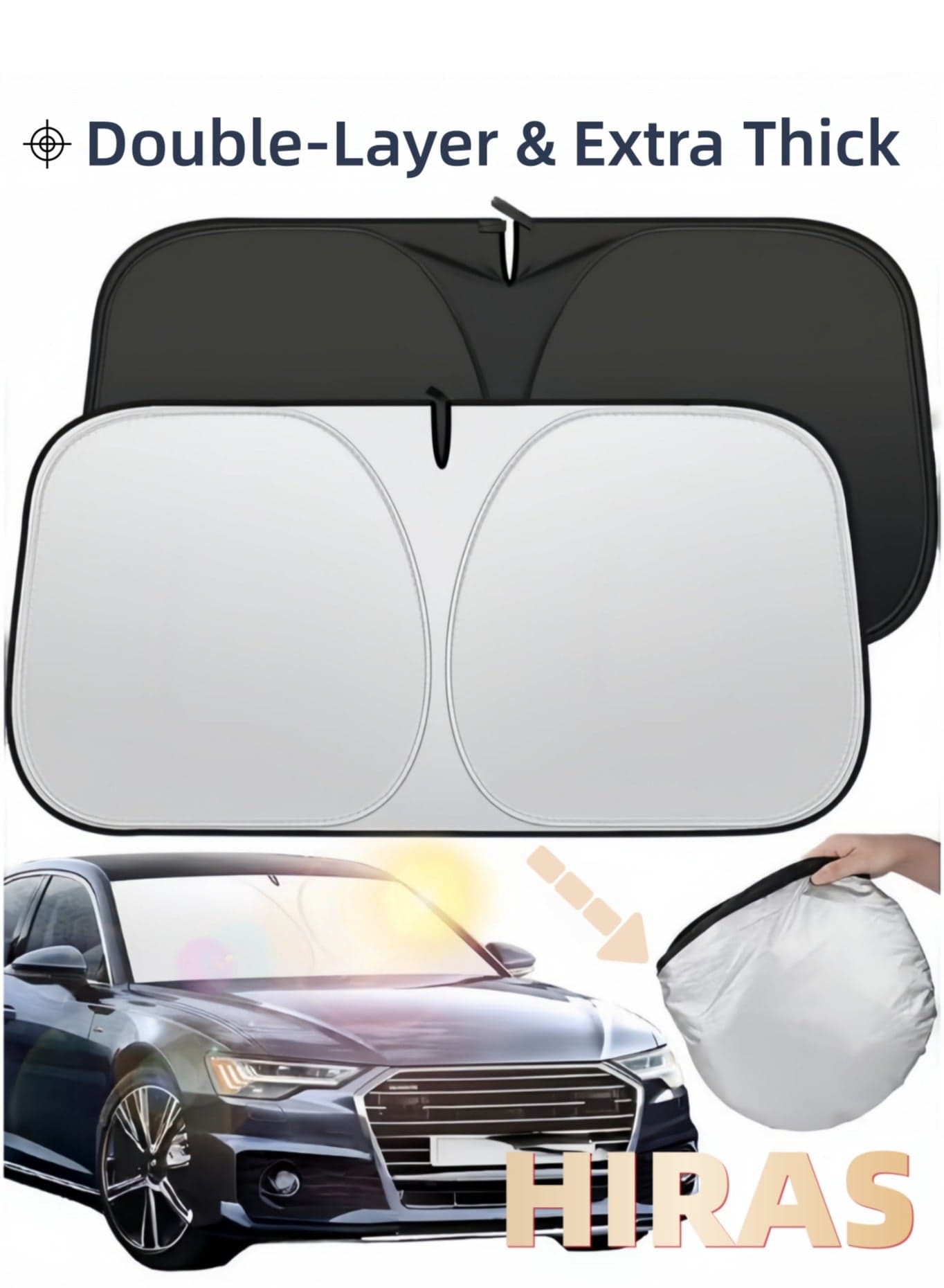 Premium Foldable Car Windshield Sunshade with Pouch - Reflective Sun Heat Shield Blocks 99% UV Rays, Keeps Car Cooler, Universal Fit for Most Cars SUVs Trucks (145x80cm)