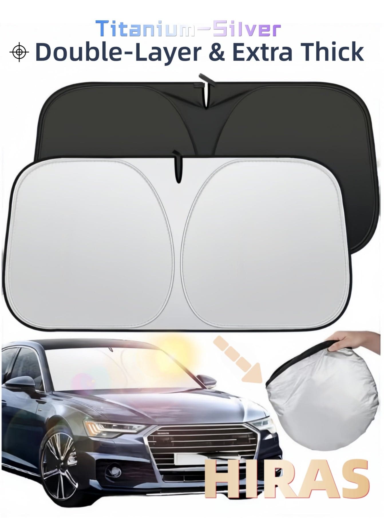 Premium Foldable Car Windshield Sunshade with Pouch - Reflective Sun Heat Shield Blocks 99% UV Rays, Keeps Car Cooler, Universal Fit for Most Cars SUVs Trucks (145x80cm)