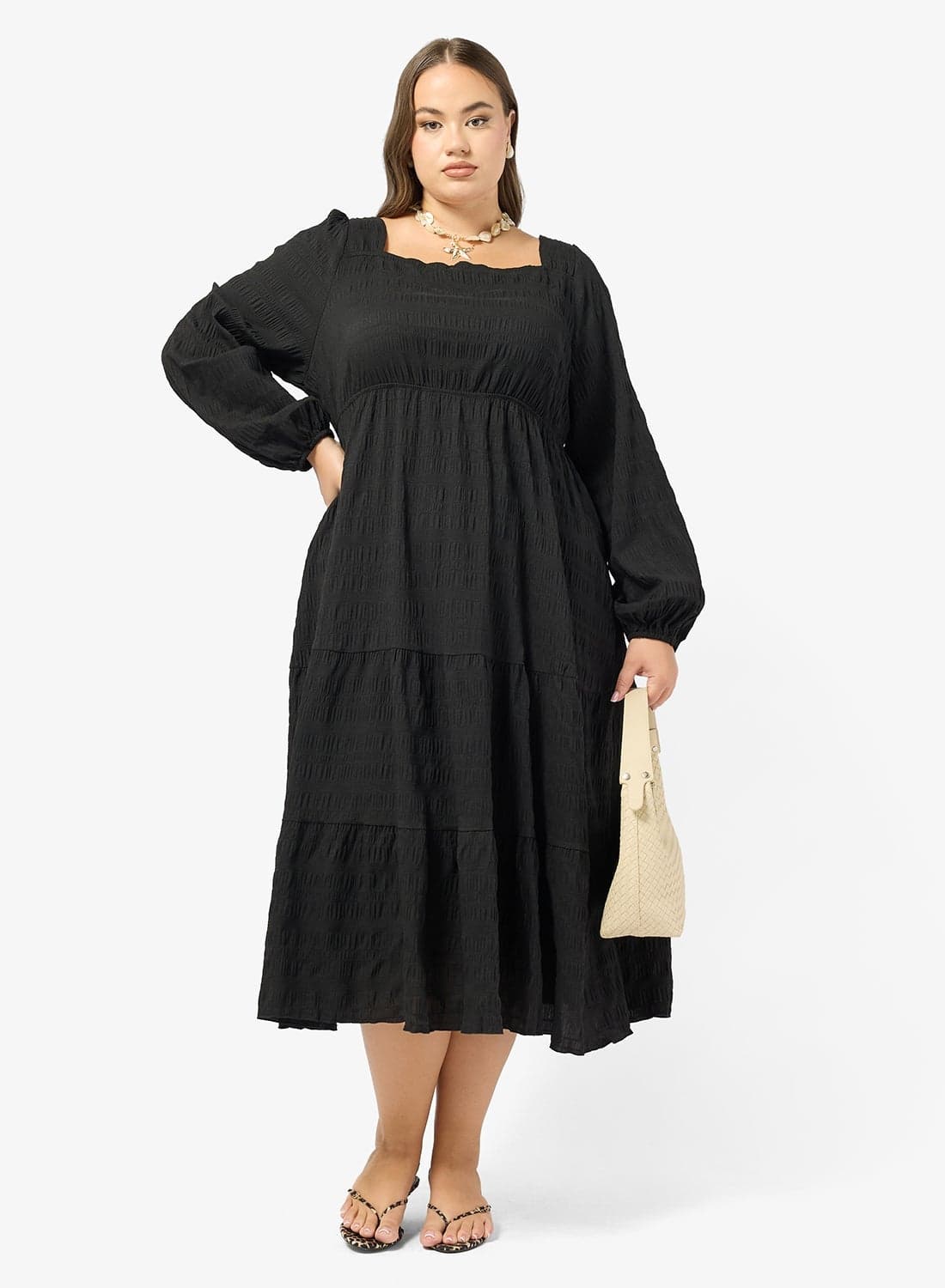 Square Neck Tiered A Line Dress