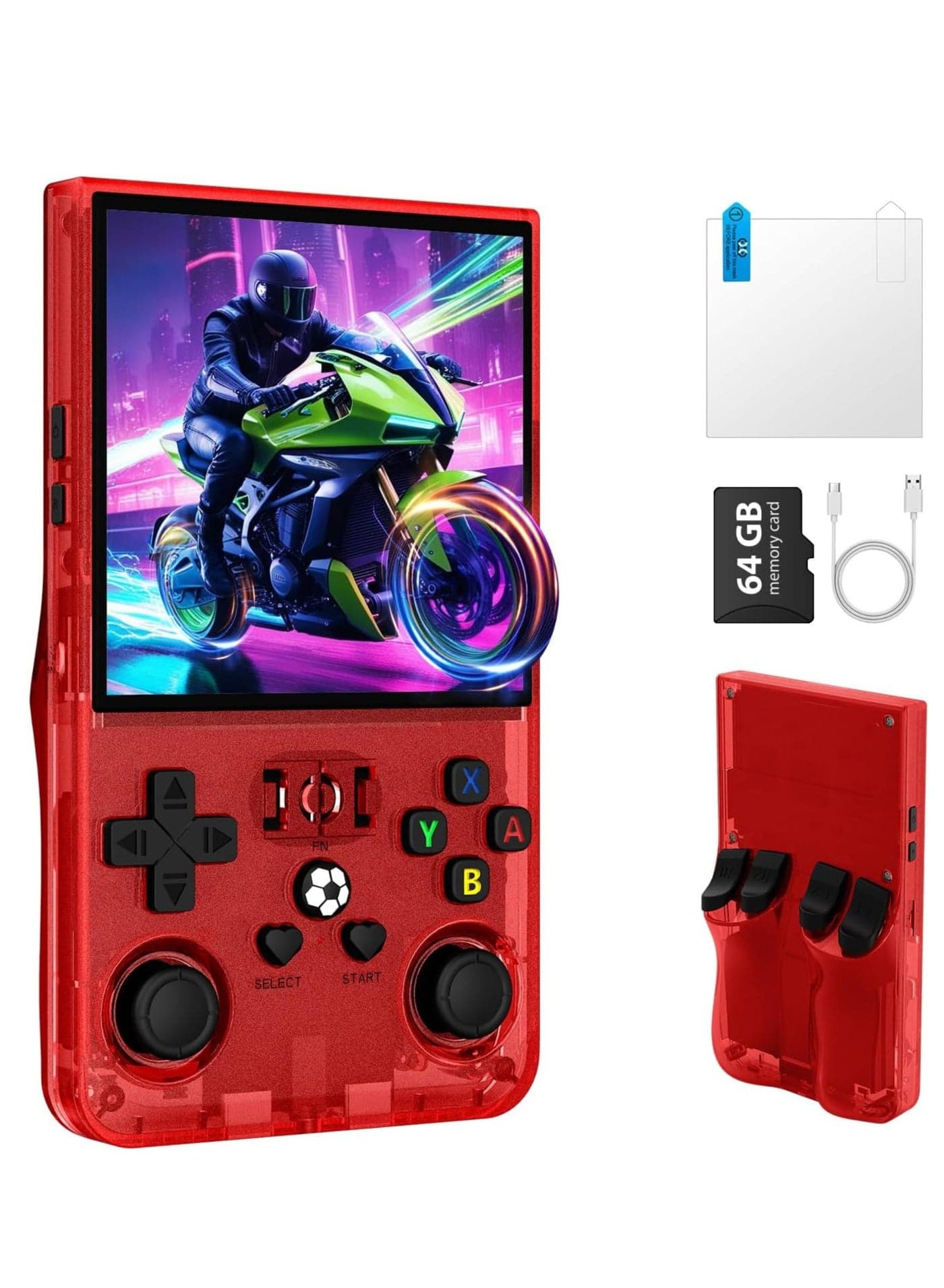 R36MAX Retro Handheld Game Console with 4.0” IPS HD Display – Portable Linux Gaming Console with 64GB Built-in Games, 4000mAh Rechargeable Battery, Classic Arcade Emulator, Pocket Video Game Player for Kids & Adults, Transparent Red