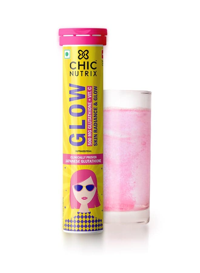 Glow - Japanese Glutathione & Vit. C for skin radiance & even tone - 20 Effervescent Tablets, Strawberry-Lemon flavour