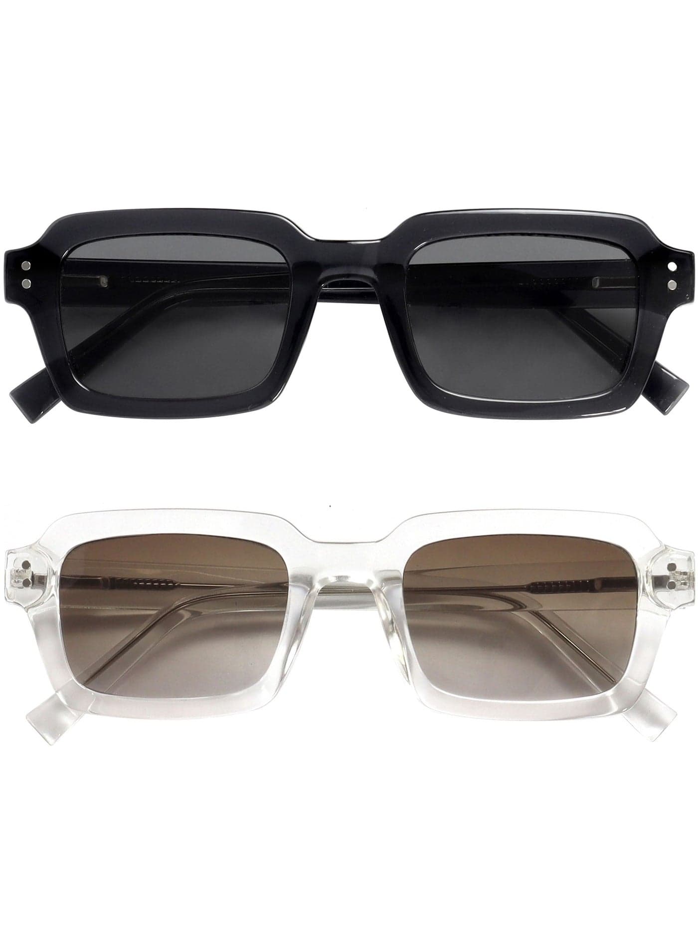 EDG Sunglasses for Men & Women - Vintage Rectangular Transparent Frame with Spring Hinges - Trendy Retro Sunglasses with UV400 Protection Lenses - Transparent Black/Clear (Pack of 2)