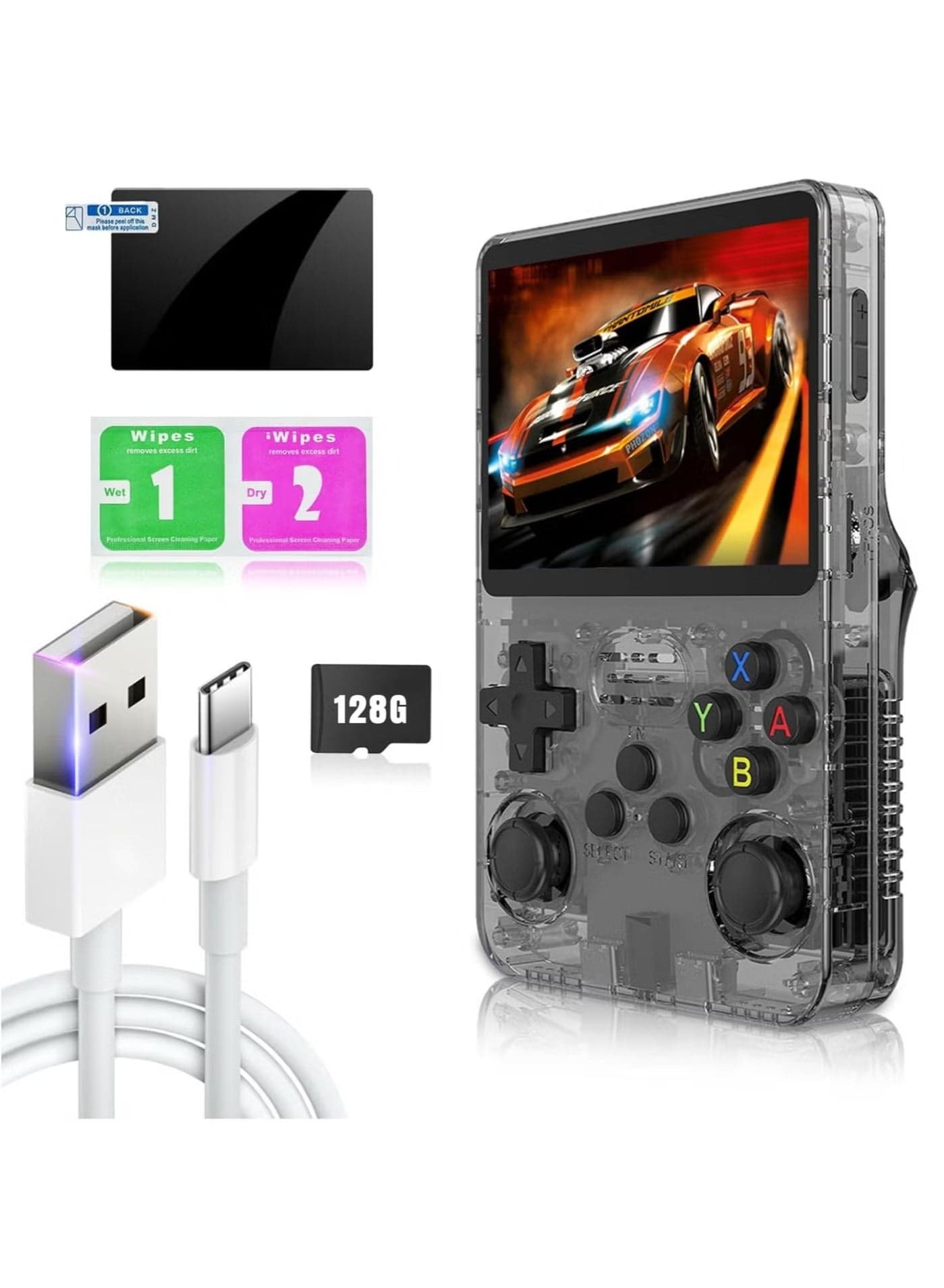 R36S Handheld Retro Gaming Console Linux System with 128G TF Card, Preloaded with 15000+ Games, Retro Video Game Console 3.5-inch IPS Screen (Black 128G)