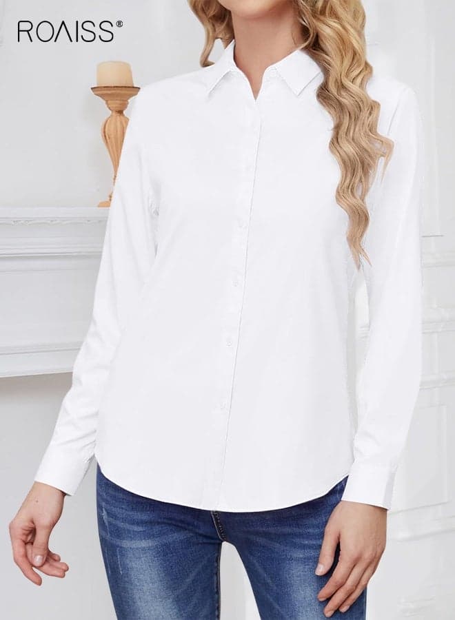 Women's Versatile Formal Dress White Shirt Business Formal to Casual Elegance with Wrinkle-Free Stretch Fabric Lapel Collar Button down for Office Everyday Wear