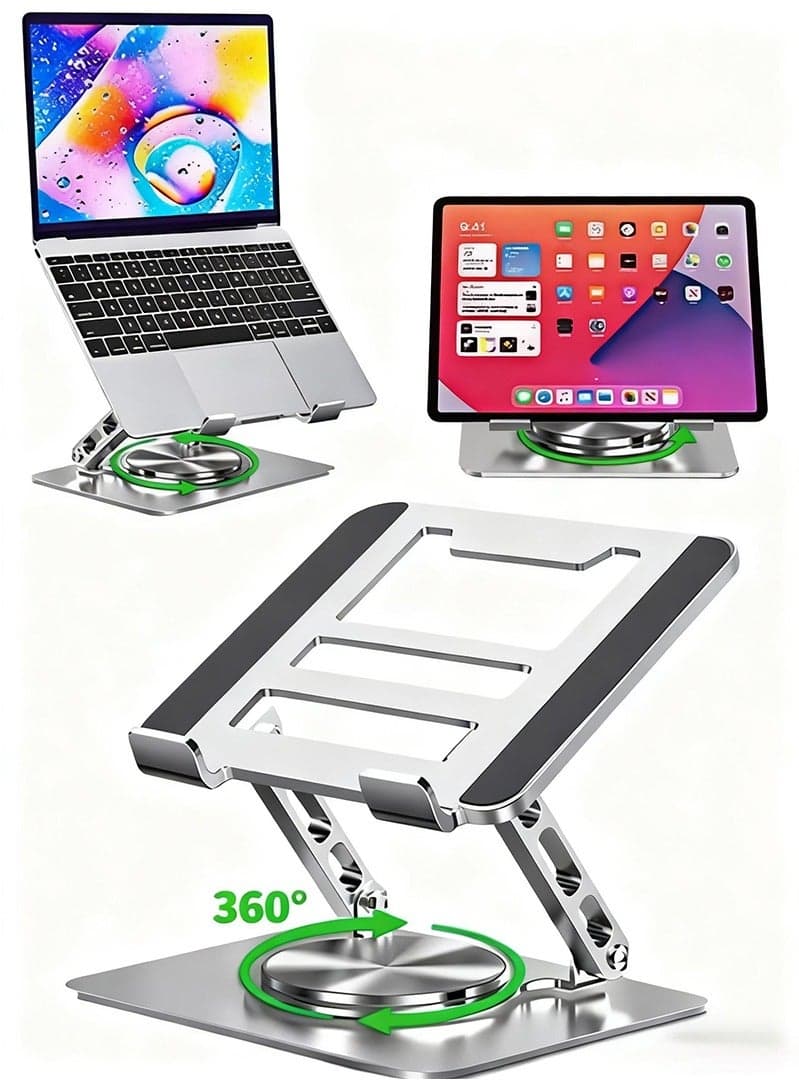 Adjustable Laptop Stand, 360° Rotating Base Laptop Holder, Ergonomic Foldable Computer Stand for MacBook & Laptops Up to 17 inch