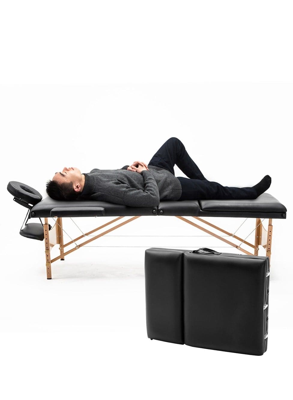 Portable Massage Table Professional Adjustable Folding Bed with 3-part Wooden Frame Ergonomic Headrest and Tote Bag for Therapeutic Tattoo Salon SPA Facial Treatment