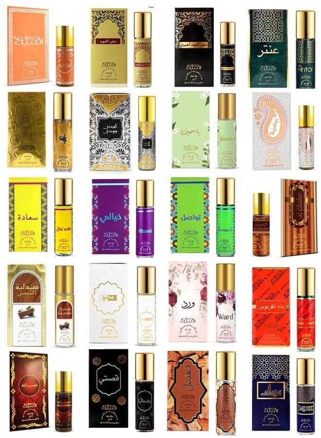 20 Pieces Roll On Alchohol Free Grand Collection Nabeel Dahn al Oud Amiri Gold Ghadeer Saada Khayali Tawasul Musk Jannet Antar Nasaem Oody Woody Qisaty Sandal Sandalia Makh Ward Jasmine Tajebni 6 ML