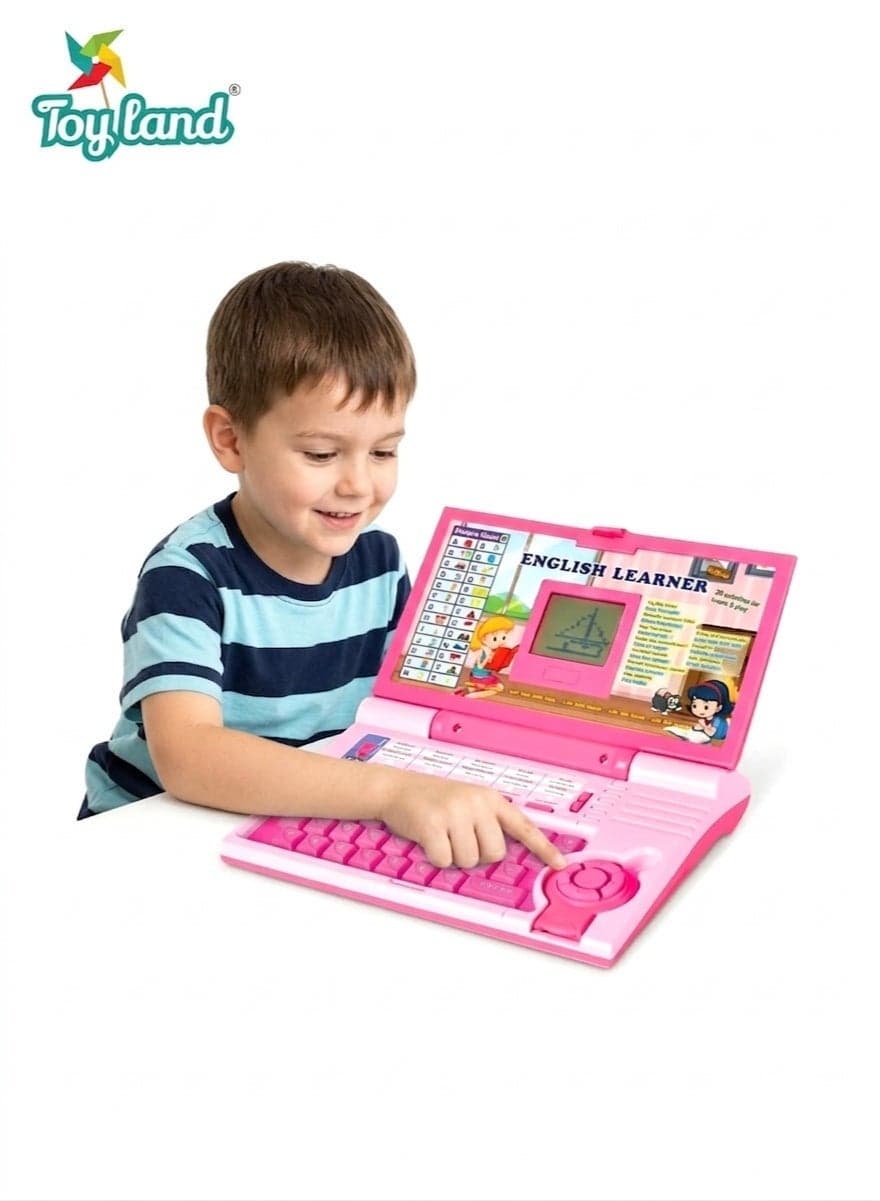English Learner Laptop for Kids, 20 Educational Activities with Mouse Control, Fun Learning and Skill Enhancement for Boys and Girls (Pink)