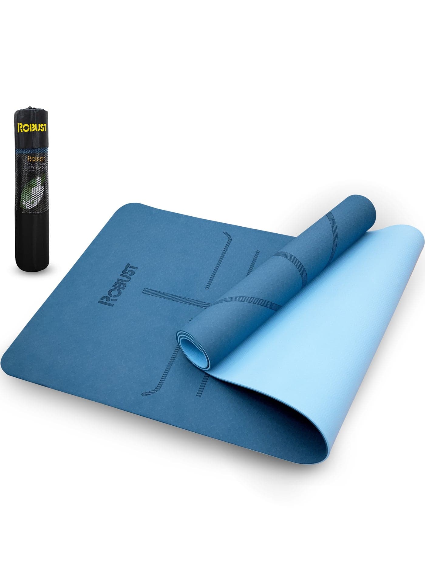 Tpe Yoga Mat Double Layer Anti-Slip Eco Friendly Texture Surface (Size 183Cmx 61Cm) Sgs Certified Position Liens & Hanging Band, Home/Gym Workout Sports Exercise Sports Mattress-Blue