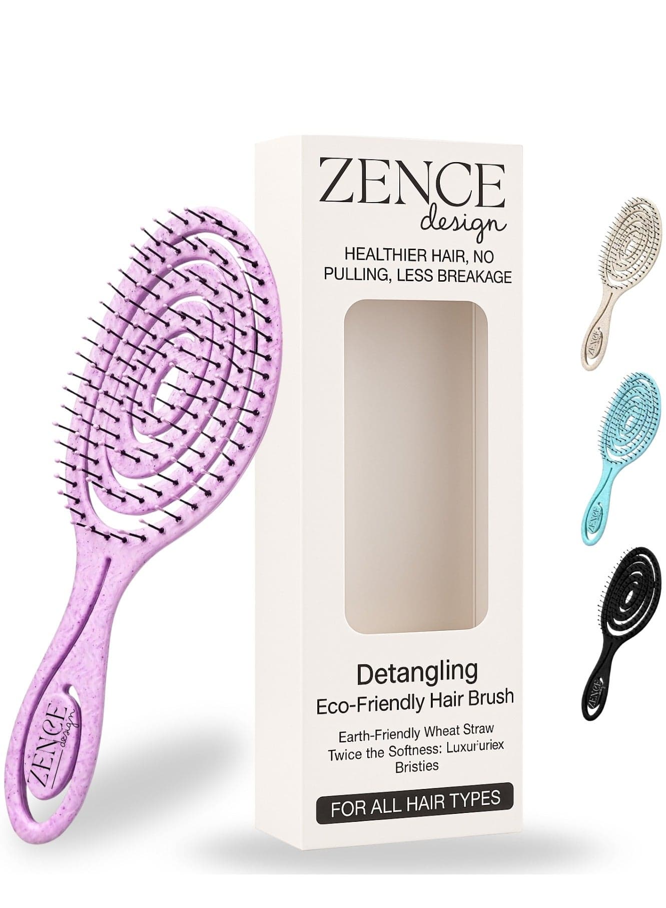 Eco-Friendly Detangling Hair Brush for Women, Children, Men - Gentle on Hair and Scalp - Ideal for Straight, Curly & Wet Hair in Beige, Pink, Blue and Black