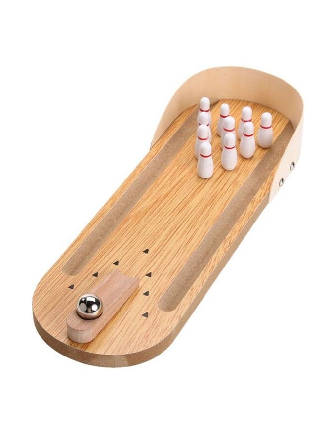Mini Wooden Compact Desktop Bowling Board Game Playset For Kids, 8+ Years