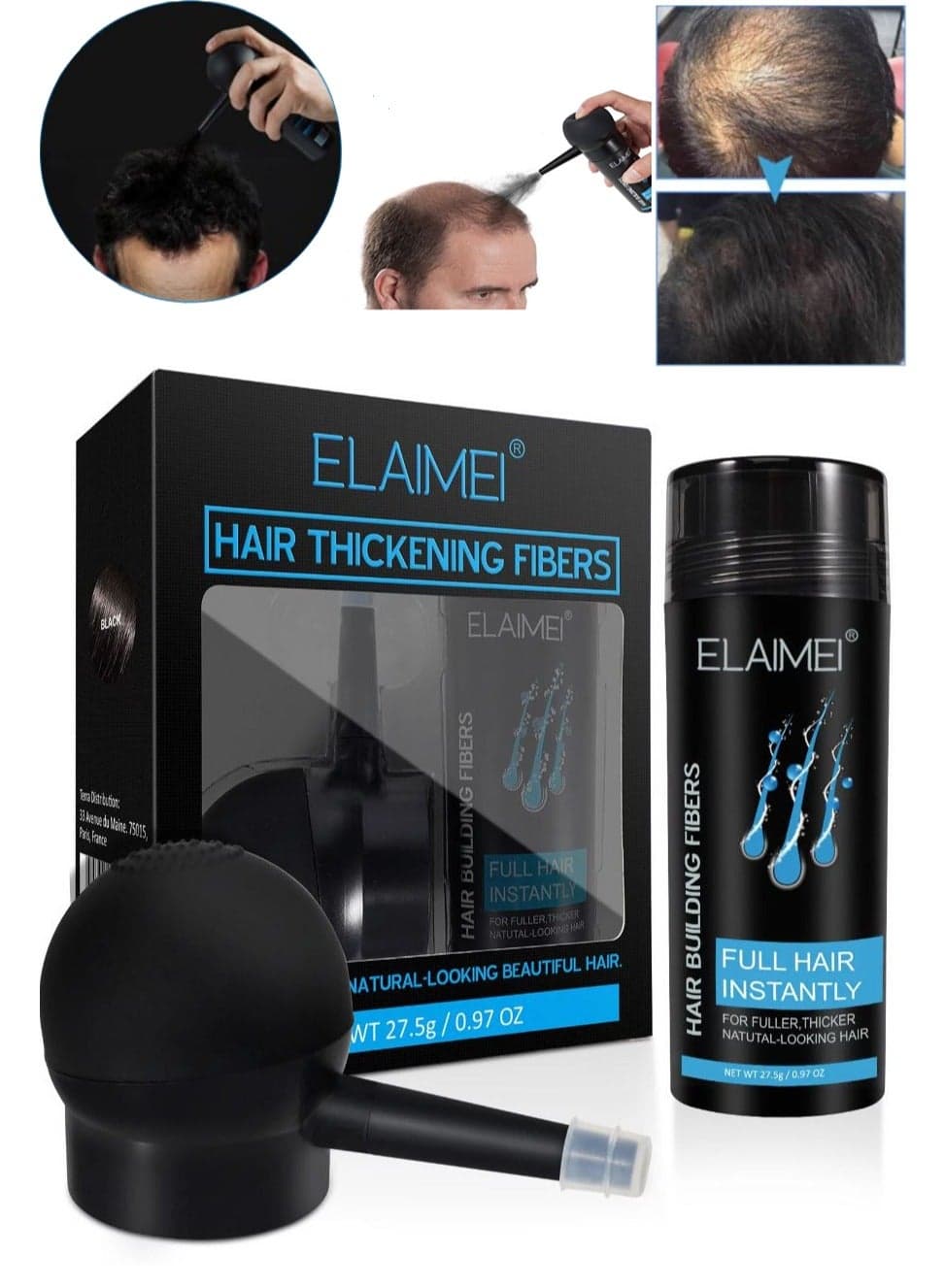 Hair Thickening Fibers with Free Applicator Black