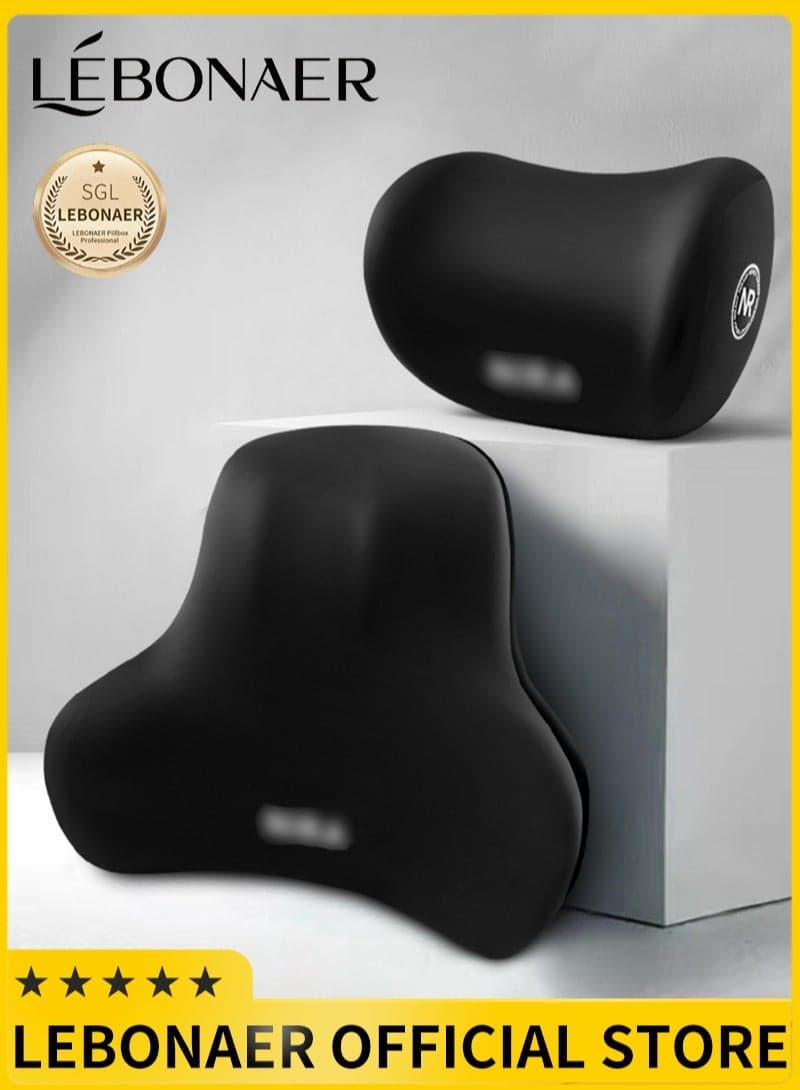 Car Pillow Neck & Back Pillow Set,Neck & Lumbar Support Pillow for Chair,Car Seat,Wheelchair,Gaming,Office Chair,Enhanced Comfort Memory Foam Headrest & Back Cushion(Black)