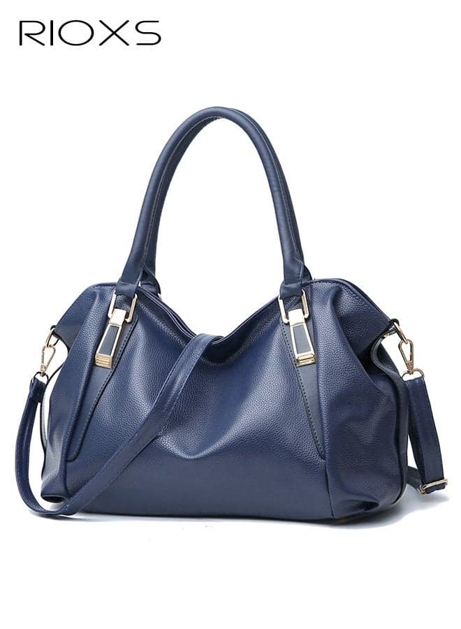 Large Womens Crossbody Bag, Soft PU Leather Top Handle Shoulder Bags for Ladies, Trendy Waterproof Zip Crossbody Purse with Adjustable Shoulder Strap for Travel Party Dating Shopping, Blue