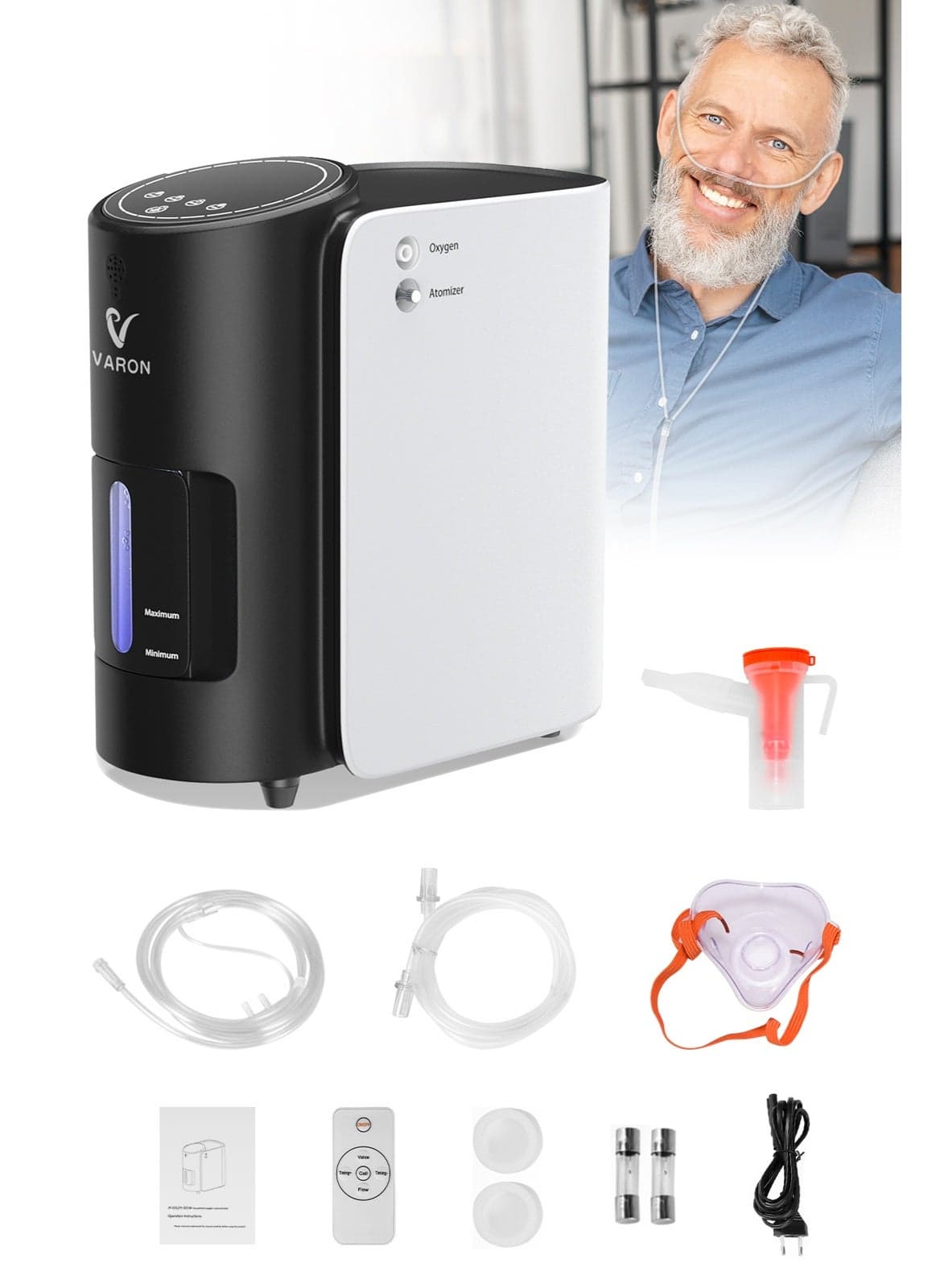 Varon Oxygen Concentrator, Adjustable Flow Rate from 1 liter to 7liter