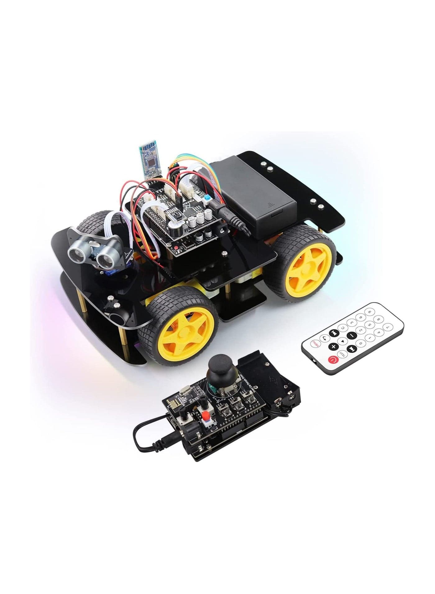 FREENOVE 4WD Car Kit with RF Remote Compatible with Arduino IDE, Line Tracking, Obstacle Avoidance, Ultrasonic Sensor, IR Wireless Remote Control Servo